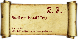 Radler Hetény névjegykártya